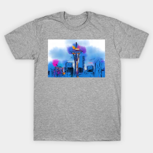 The Space Needle In Soft Abstract T-Shirt by KirtTisdale